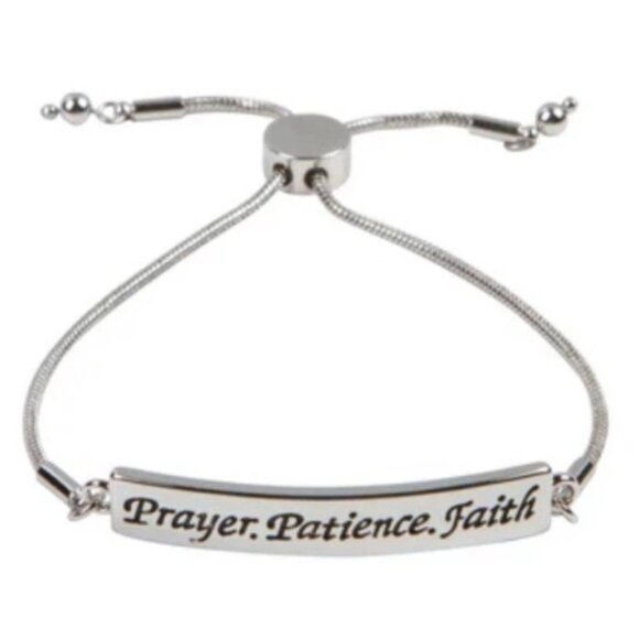 Zoes Loft Prayer Patience Faith Engraved Slider Bracelet Rhodium Plate Christian - Picture 1 of 6